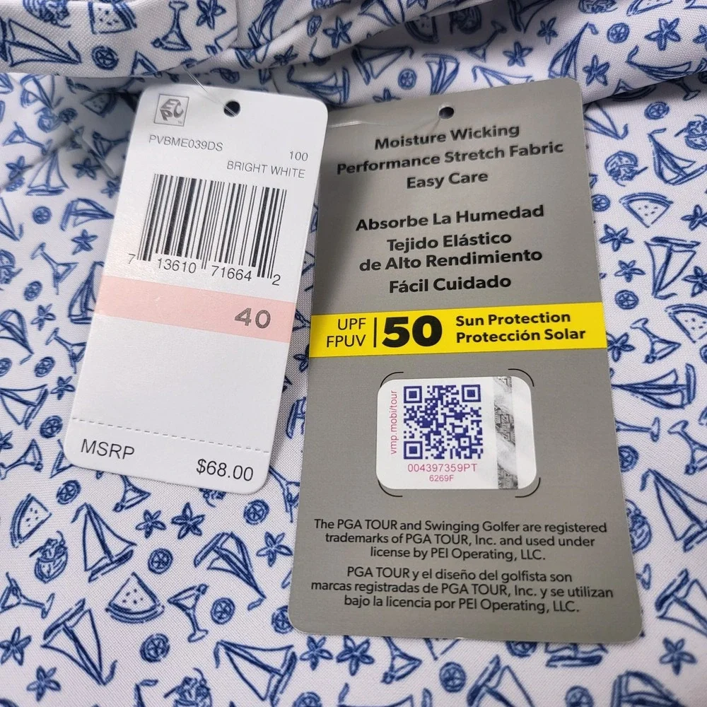 PGA Tour Mens Nautical Sailing Printed Golf Shorts Size 40 Blue White New UPF 50